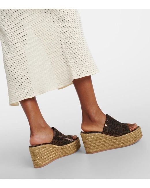 Gianvito Rossi Brown Leopard-Print Espadrille Wedge Mules
