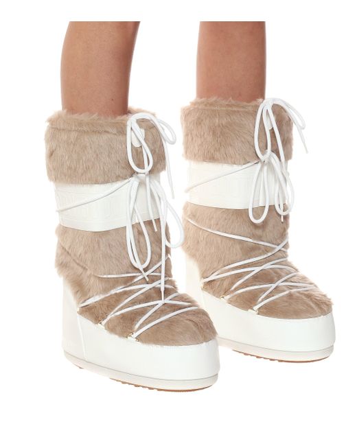 Moon Boot Classic Faux Fur Snow Boots in White | Lyst UK