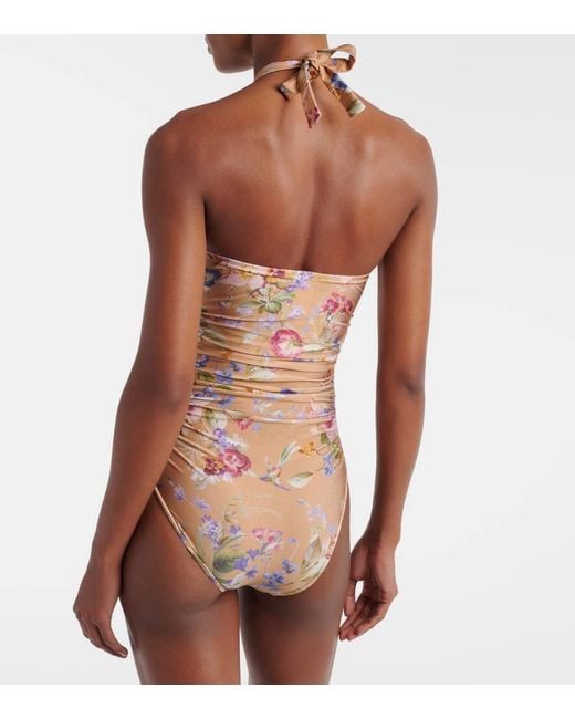 Zimmermann White Patience Floral Halterneck Swimsuit