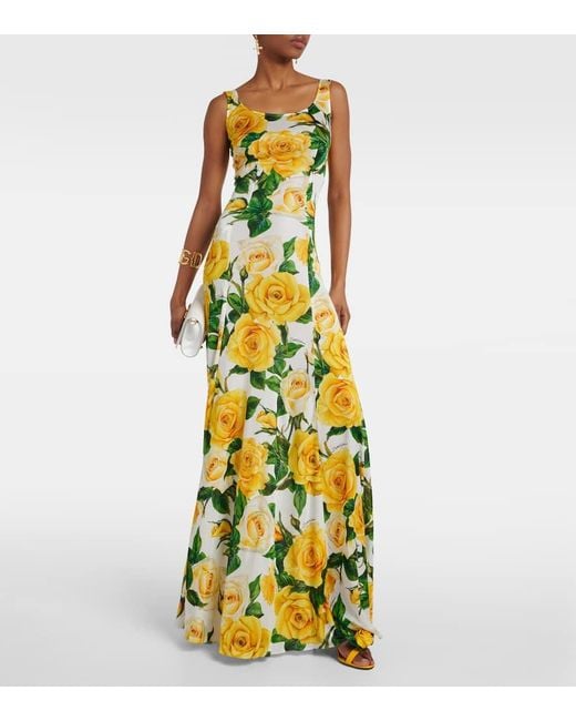 Vestido largo plisado floral Dolce & Gabbana de color Metallic