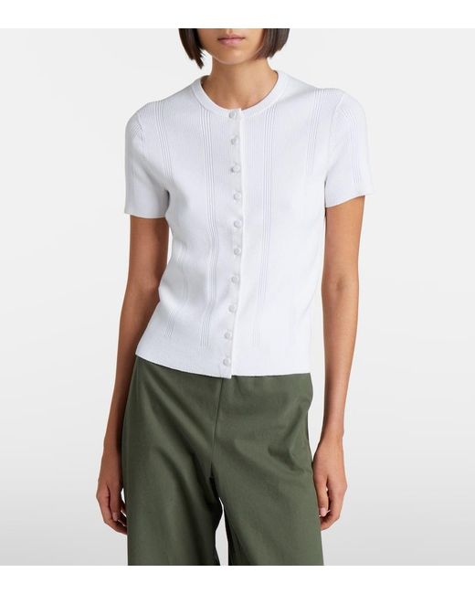 Vince White Ribbed-Knit Cotton-Blend Cardigan