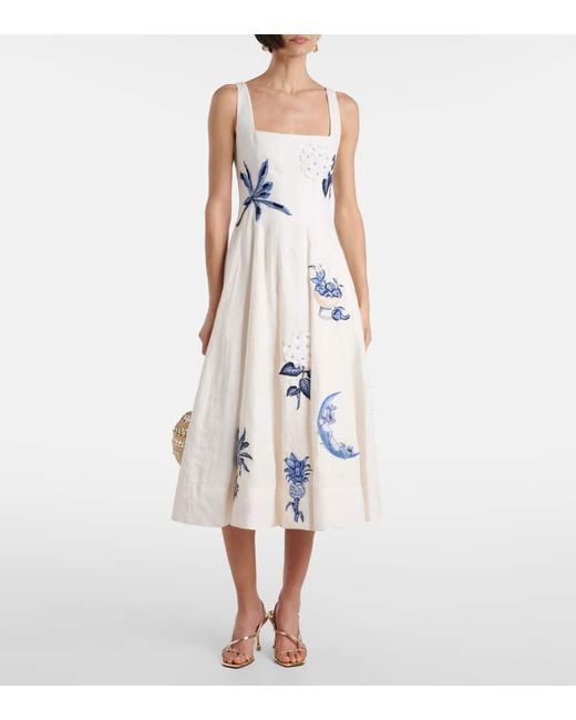 Robe Midi Frontera Wild Brodee En Lin Agua Bendita en coloris White