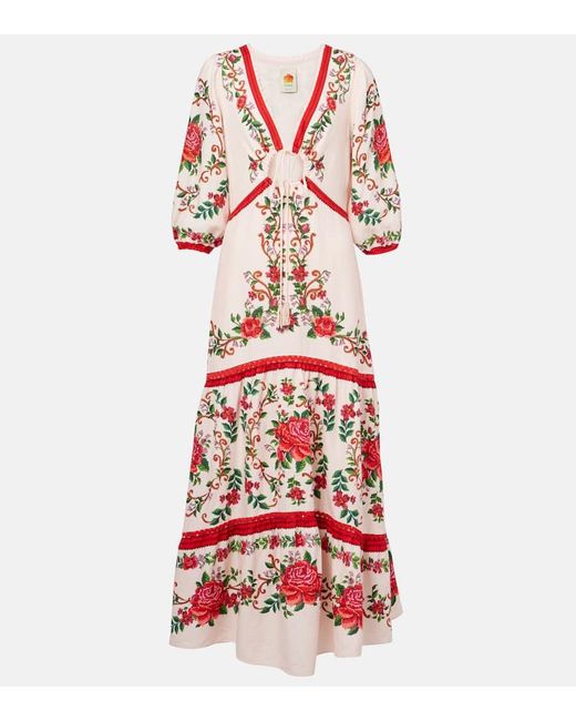 Farm Rio Red Bedrucktes Maxikleid Aus Einem Leinengemisch