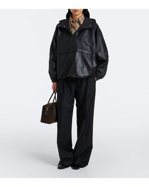 Rohe Black Hooded Oversized Leather Jacket