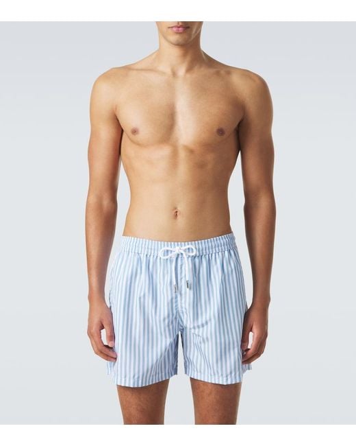 Thom Sweeney Blue Striped Swim Trunks for men