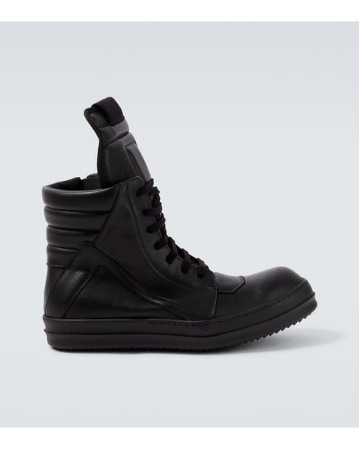 Rick Owens Black Geobasket Leather High-Top Sneakers for men