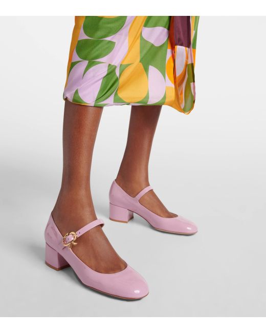 Gianvito Rossi Pink Mary Ribbon Patent Leather Pumps