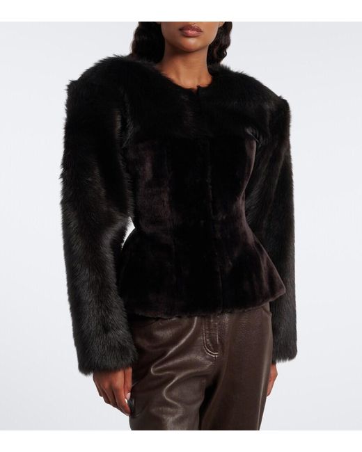 Magda Butrym Black Peplum Shearling Jacket