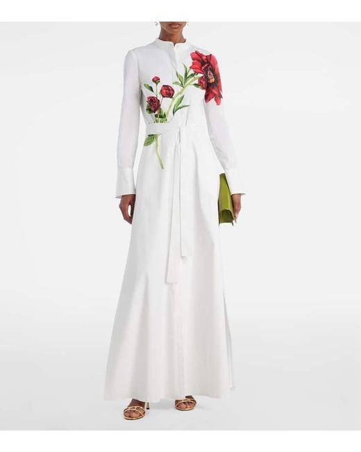 Vestido Largo Peony De Popelin Oscar de la Renta de color White