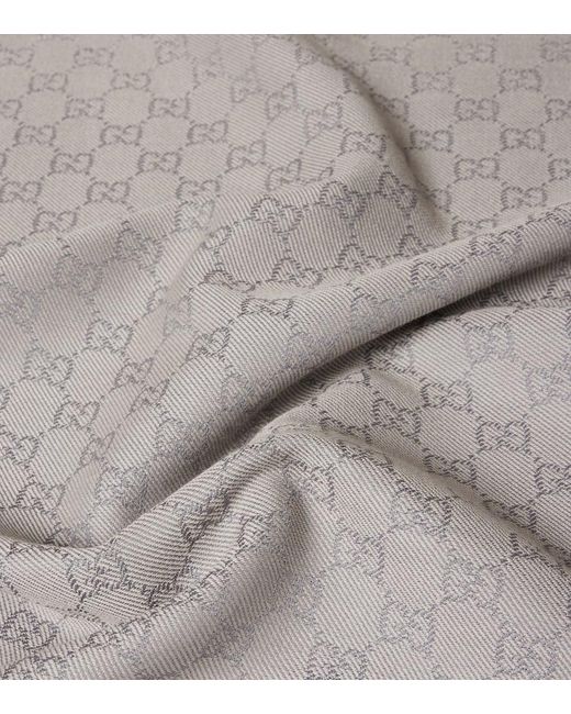 Gucci Gray Gg Jacquard Wool Scarf