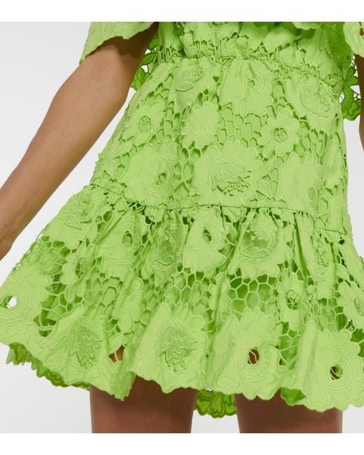 Self-Portrait Green Off-Shoulder Cotton Lace Minidress