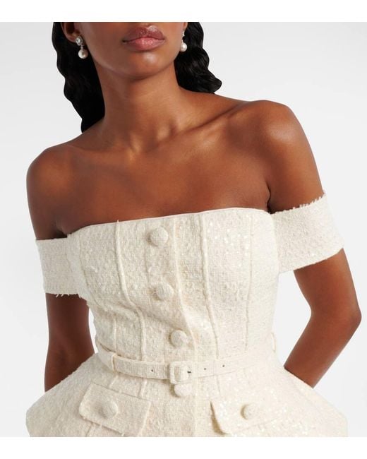 Self-Portrait Natural Bridal Sequined Bow-Detail Peplum Midi Dress