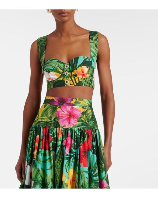 Dolce & Gabbana Green Floral Cotton Crop Top