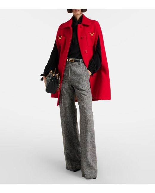 Valentino Red Vlogo Wool Cape