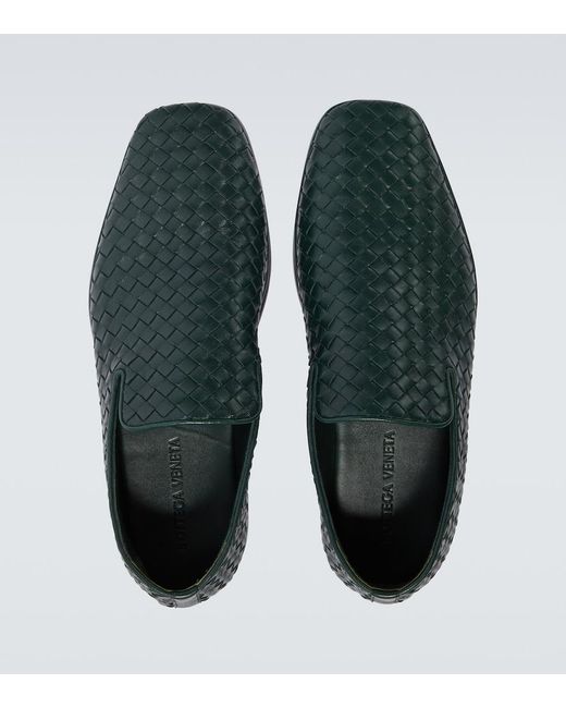Bottega Veneta Green Palazzo Intrecciato Leather Loafers for men