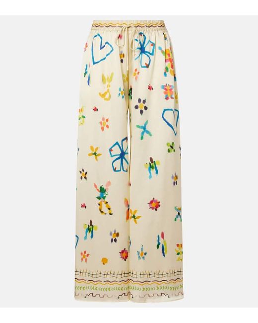 ALÉMAIS Metallic Sidi Floral Silk Palazzo Pants