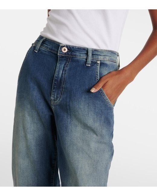 AG Jeans Blue High-Rise Barrel-Leg Jeans