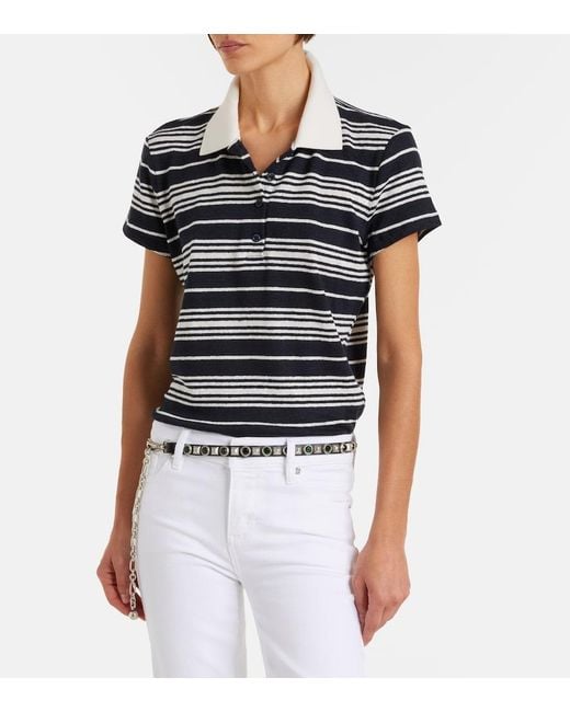 FRAME Blue Striped Linen-Blend Polo Shirt