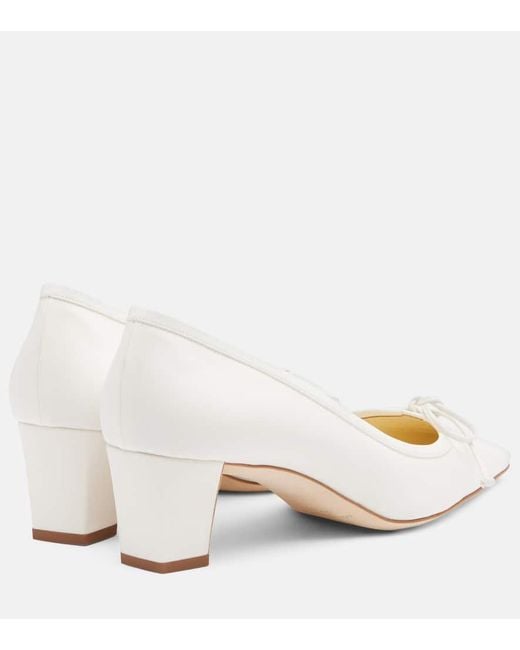 Manolo Blahnik White Martebal 50 Bow-Detail Leather-Trimmed Pumps