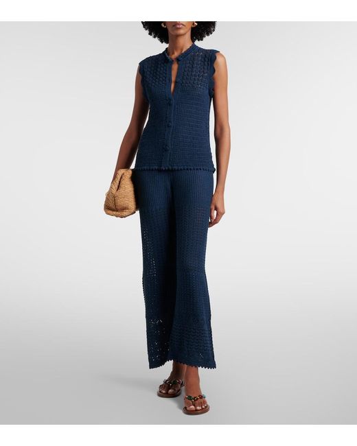 Eres Blue Embleme Open-Knit Straight Pants