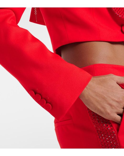 Area Red Crystal-embellished Cropped Blazer