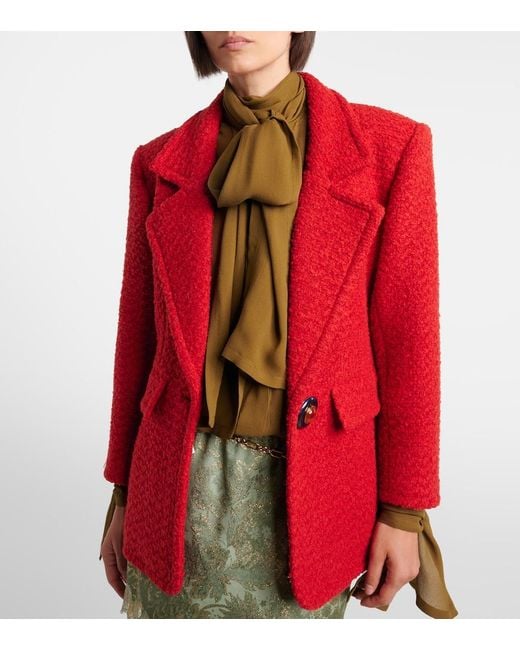 Saint Laurent Red Wool And Silk-Blend Tweed Jacket