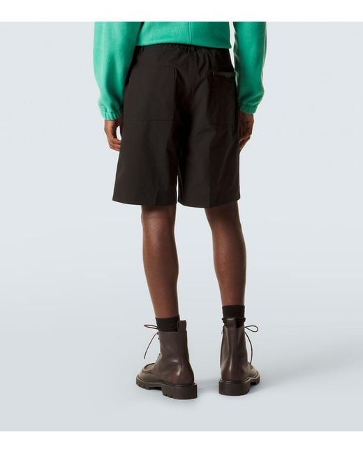 Moncler Blue Leather-Trimmed Seersucker Shorts for men