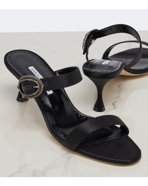 Manolo Blahnik Black Zutosanmu Embellished Satin Mules