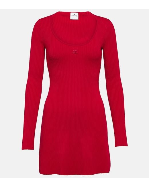 Courreges Red Ribbed-knit Jersey Minidress