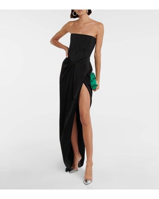 Alex Perry Black Ledger Strapless Draped Satin-crepe Gown