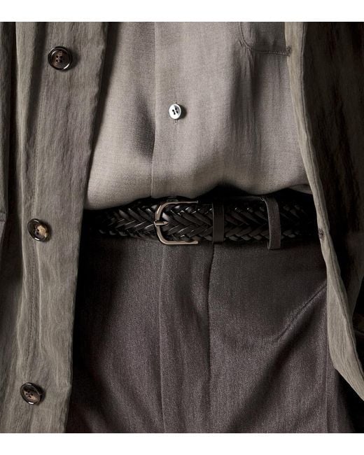Giorgio Armani Black Braided Leather Belt for men