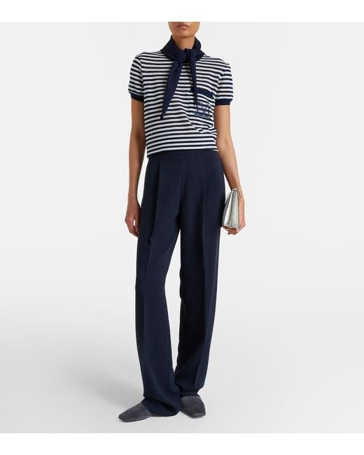 Max Mara Blue Striped Cotton-Blend Jersey T-Shirt