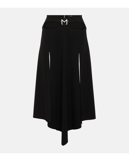 Mugler Black Logo Asymmetric Midi Skirt