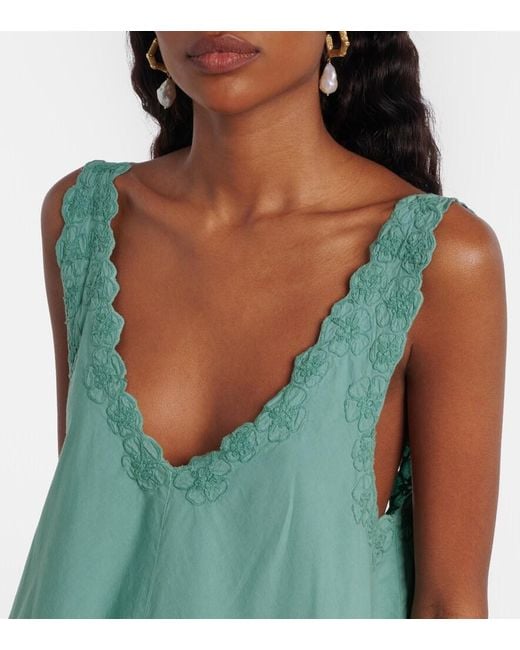 Juliet Dunn Green Embroidered Cotton Poplin Minidress