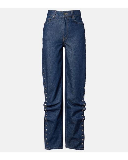 ROTATE BIRGER CHRISTENSEN Blue Asymmetric High-Rise Straight Jeans