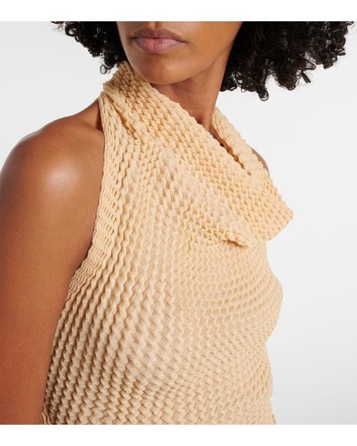 Victoria Beckham Natural Draped Knitted Cotton-Blend Crop Top
