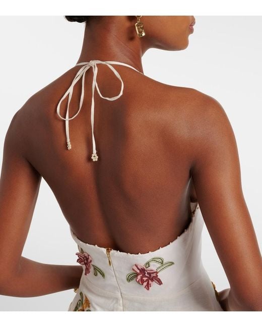 Agua Bendita White Balsa Cordillera Floral Linen Midi Dress