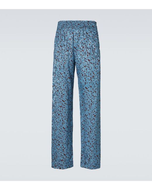 Dries Van Noten Blue Printed Straight Pants for men