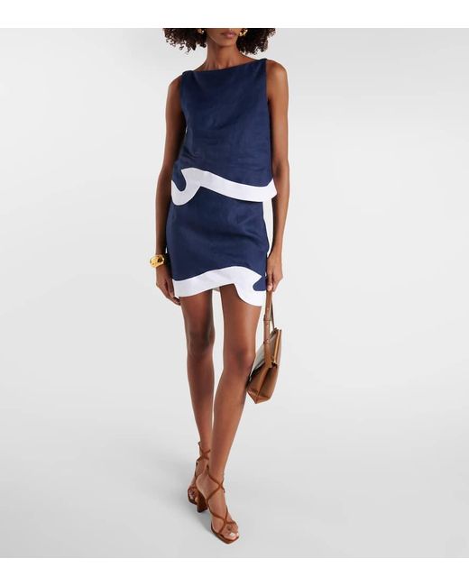 Staud Blue Raphael Linen Miniskirt