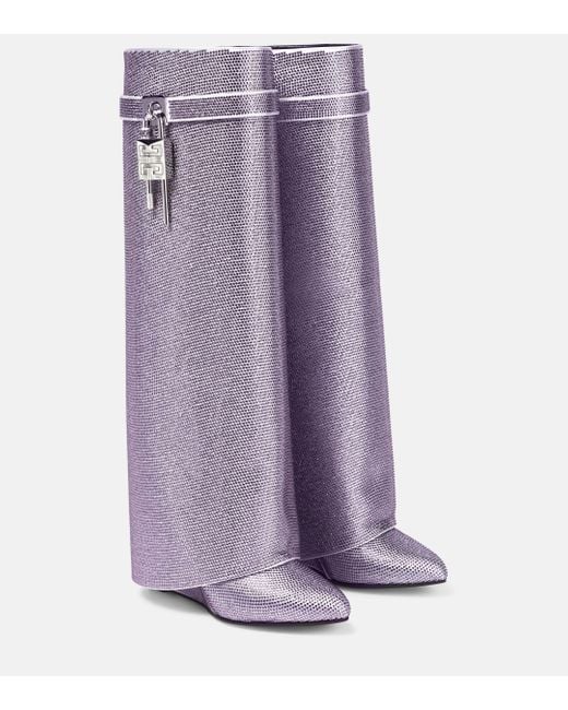 Givenchy Purple Shark Lock Strass Knee-high Boots
