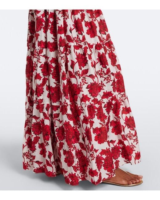 Alexandra Miro Red Clover Floral Cotton And Silk Maxi Dress