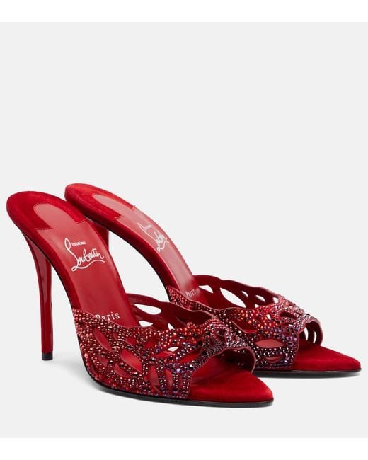 Christian Louboutin Red Pantoletten Lasera 100 Mit Kristallen
