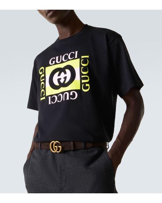 T-Shirt Raye En Coton A Logo Gucci pour homme en coloris Black