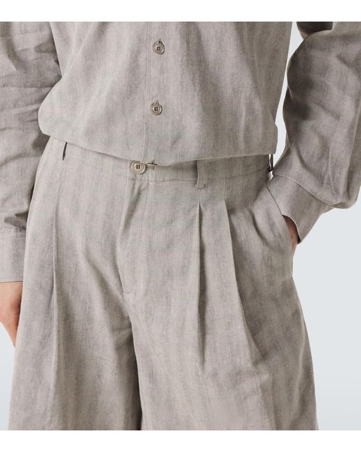 Our Legacy Gray Split Striped Cotton And Linen-Blend Capri Pants for men