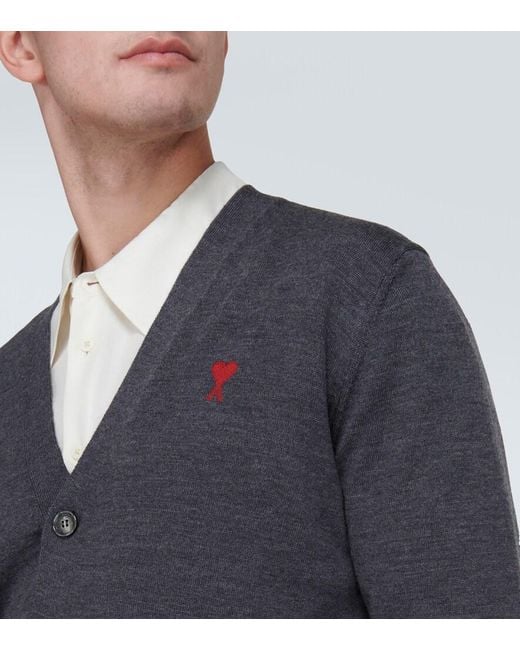 AMI Black Ami De Cour Wool Cardigan for men