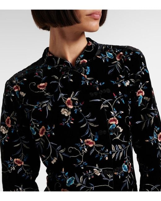 Rixo Black Delphina Embroidered Velvet Minidress