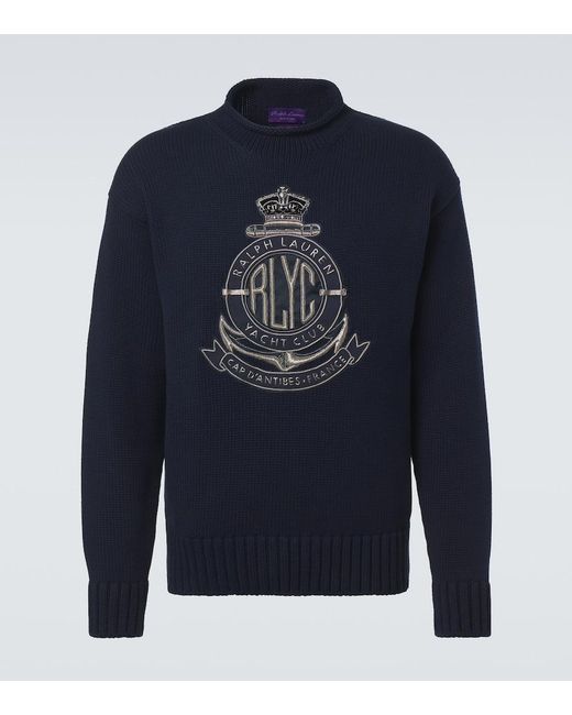 Ralph Lauren Blue Embroidered Cotton Sweater for men