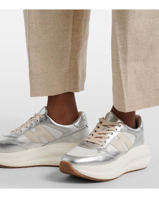 Hogan White Maxi I Active Leather-Trimmed Sneakers