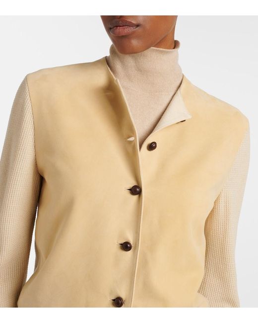 Loro Piana Natural Acacia Suede-Trimmed Cashmere And Silk Cardigan
