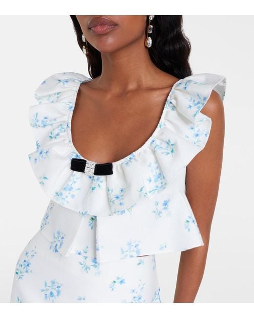 ShuShu/Tong White Floral Ruffled Cotton And Silk Top
